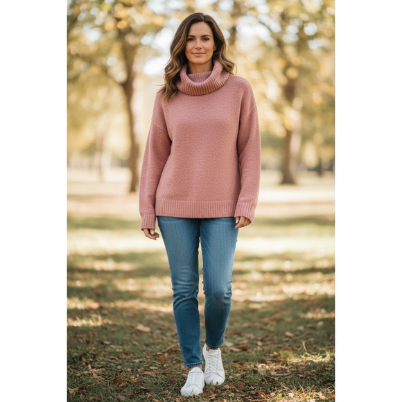 Tyler Boe Sweaters - Tyler Boe Coral Pink Fuzzy Turtleneck Sweater Dragonfly Detail Size Small